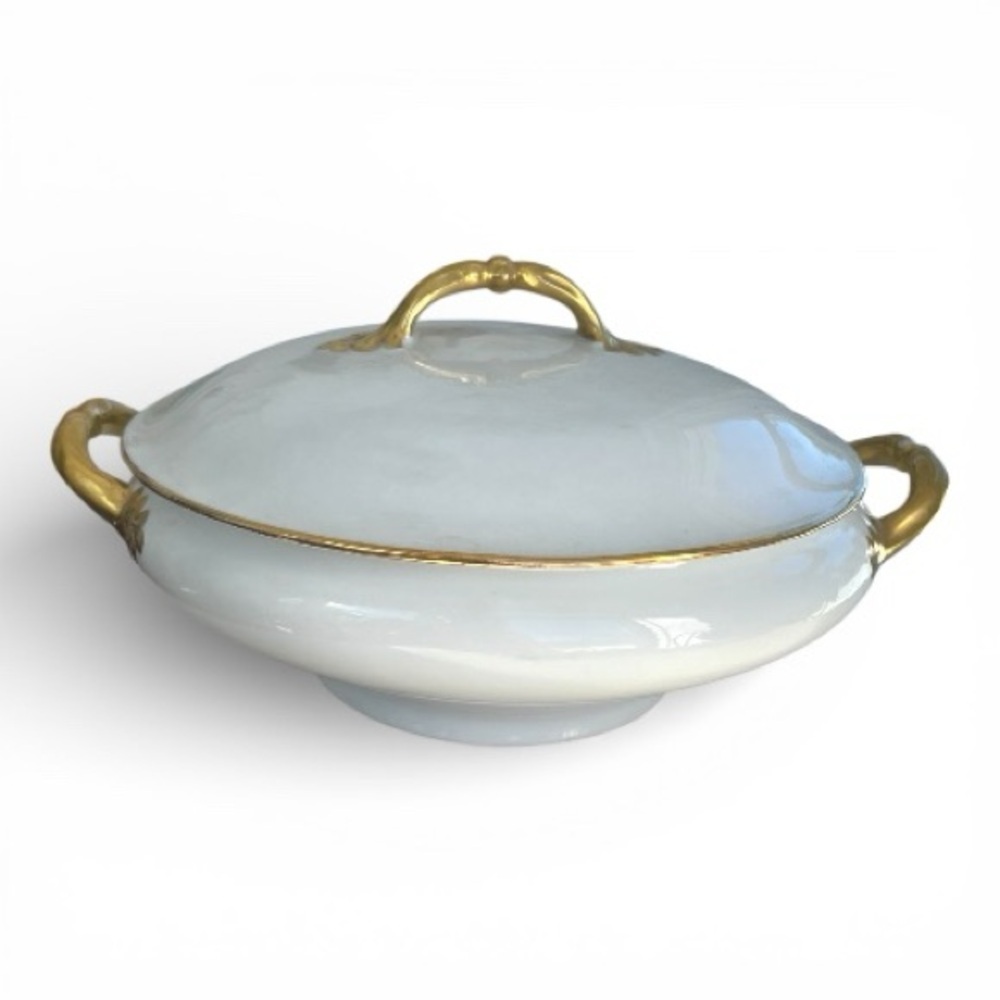 Limoges covered casserole, porcelain, vintage, large chip inner rim of the lid